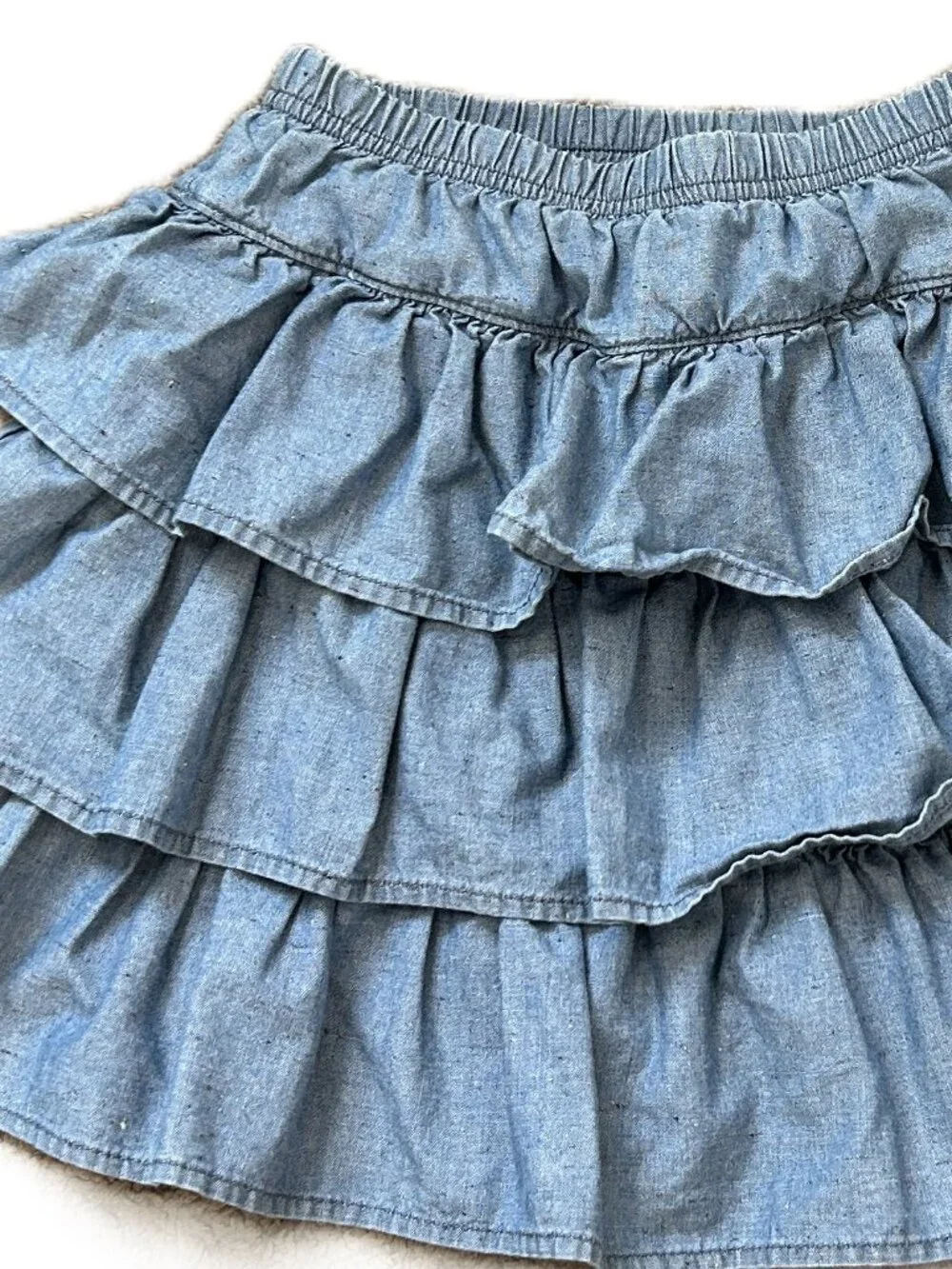 Hanna Andersson Chambray Tiered Ruffle Skirt Skort 140 10yrs
